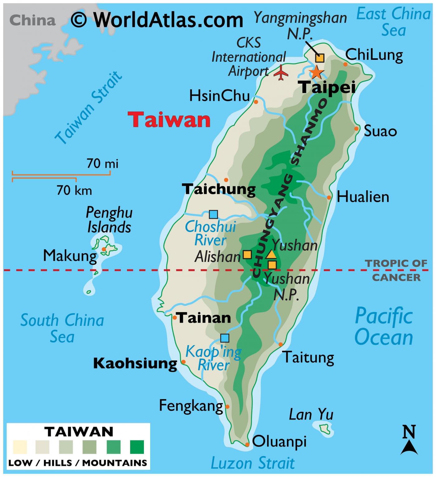 A map of Taiwan, showing the different regions of the territory