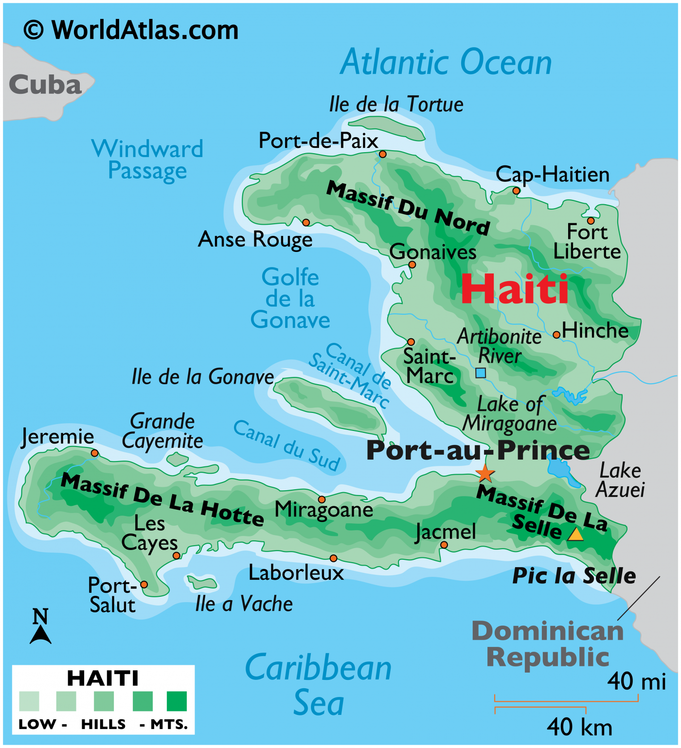 A map of Haiti, showing the different regions of the country