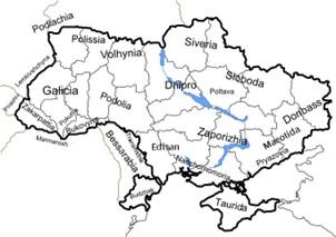 Map of Ukraine with labels on all of the regions/cities